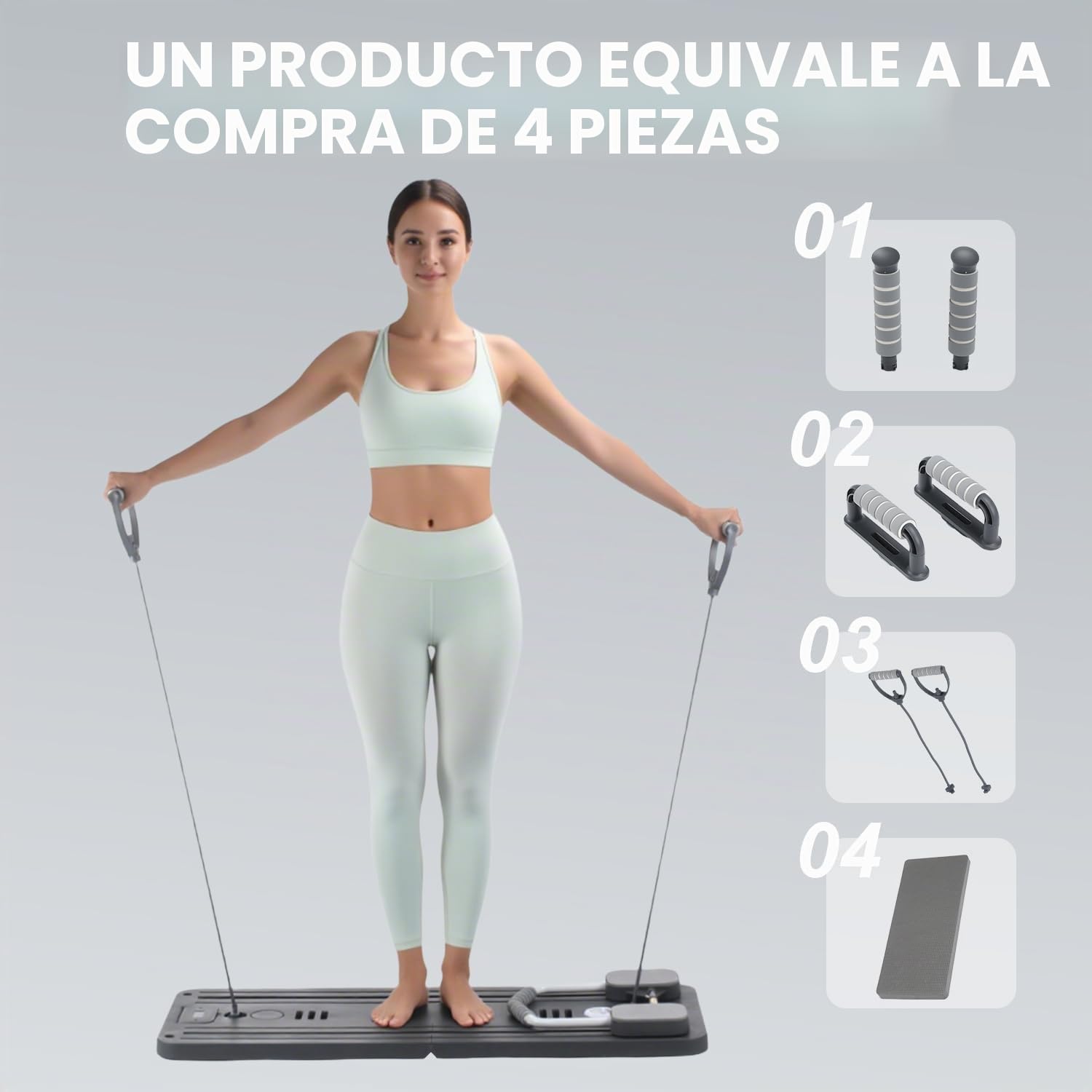 Juego de tabla de pilates para el hogar – Máquina reformadora plegable de pilates, minitabla reformadora de pilates, reformador para pilates premium, incluye temporizador, bandas de resistencia, asas
