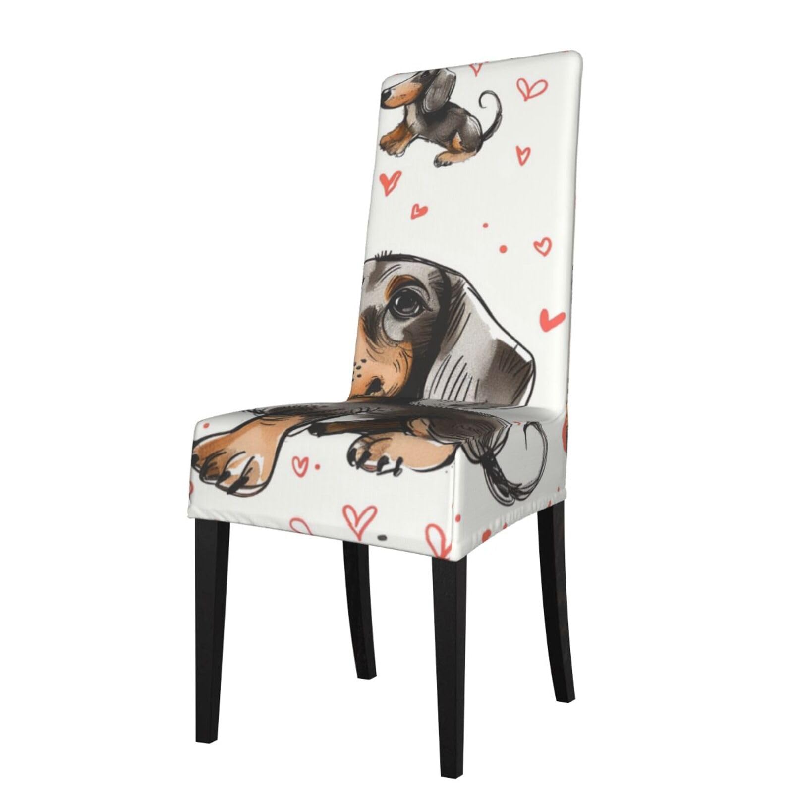 WPKJU I Love My Dog Dachshunds Print Dining Chair Covers Removable Chair Seat Covers Decorative for Kitchen & Bar Stools