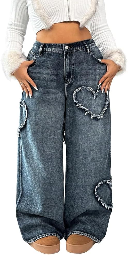 Asymmetrische Low-Rise Jeans Für Damen - Baggy Boyfriend Style Mit Weitem Bein