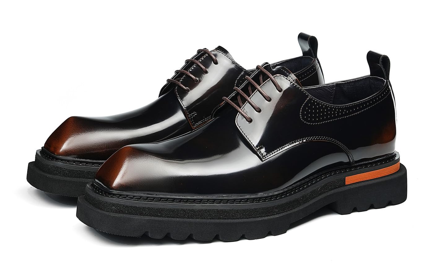 Santimon Mens Top-Grain Leather Derby Dress Formal Shoes Handmade Lace-Up Oxfords with Lug Sole Cushioned Insole for Business