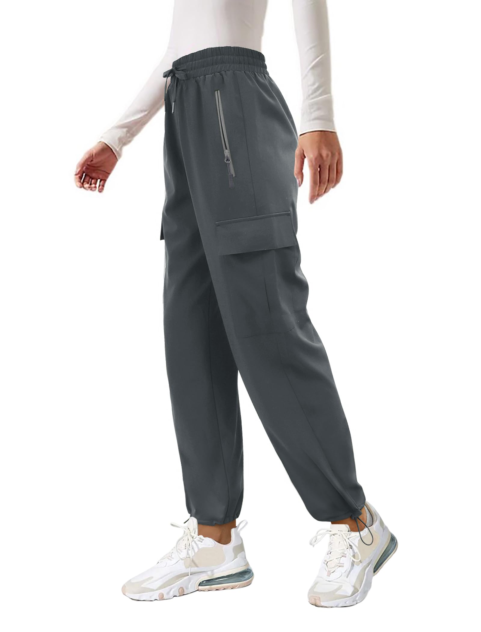 DLOODA Quick Dry Cargo Pants Lightweight Tactical Hiking Pants with 6 Pockets for Women, Elastic Waist and Water-Resistant
