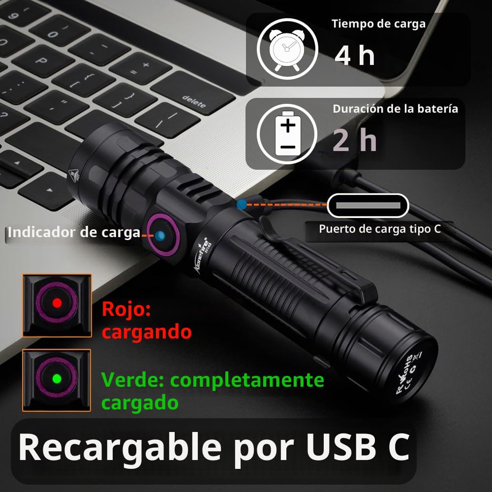 Alonefire SV143 Linterna UV 365nm 10W Profesional Recargable USB C Potente Luz Negra Detector de Orina para Resina, Pesca, Escorpión, Minerales, Pegamento, Ámbar con Gafas Protectoras UV, Batería