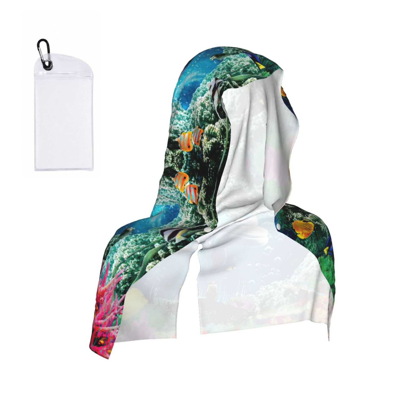 YQxwJL Ocean Underwater Dolphin Fish Print Unsex Cooling Hoodie Towel, Cools Instantly When Wet Sun Protection For Sports Fitness Gym