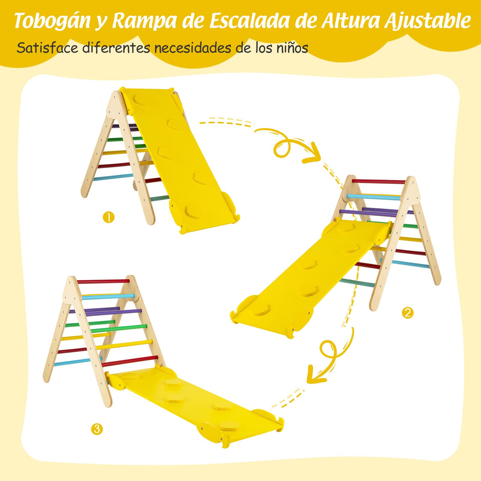 GOPLUS Triángulo de Escalada con Rampa Reversible, Juguete de Escalada para Niños de Madera 2 en 1, Juguete para Escalar y Deslizarse, Parque Infantil para Guardería, Carga 50 KG (Multicolor)