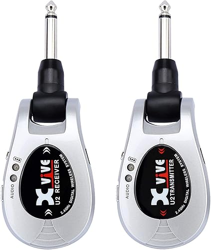 Xvive U2 - Sistema inalámbrico recargable de 2.4GHz para guitarra - Transmisor y receptor digital para guitarra eléctrica, bajo y violín (plata)