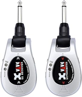 U2 rechargeable 2.4GHZ Wireless Guitar System - Digital Transmitter Receiver for Electric Guitar Bass Violin ( Silver )