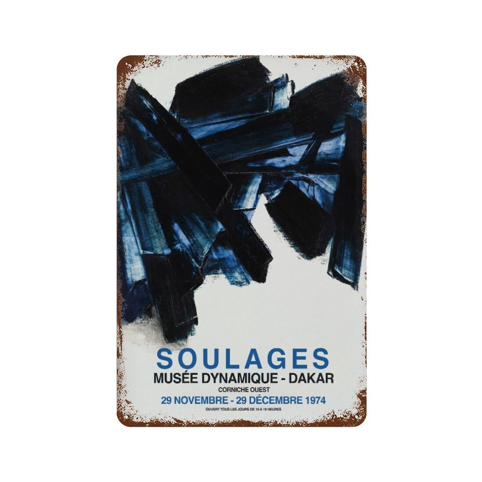 xiaoxiaoshen Soulages Exhibition Blue Colors, Abstract Gallery S Wall Decor Art Metal Tin Poster Modern Home Decor Art Home Bar Shop Decorations Vintage Sign 30x20cm
