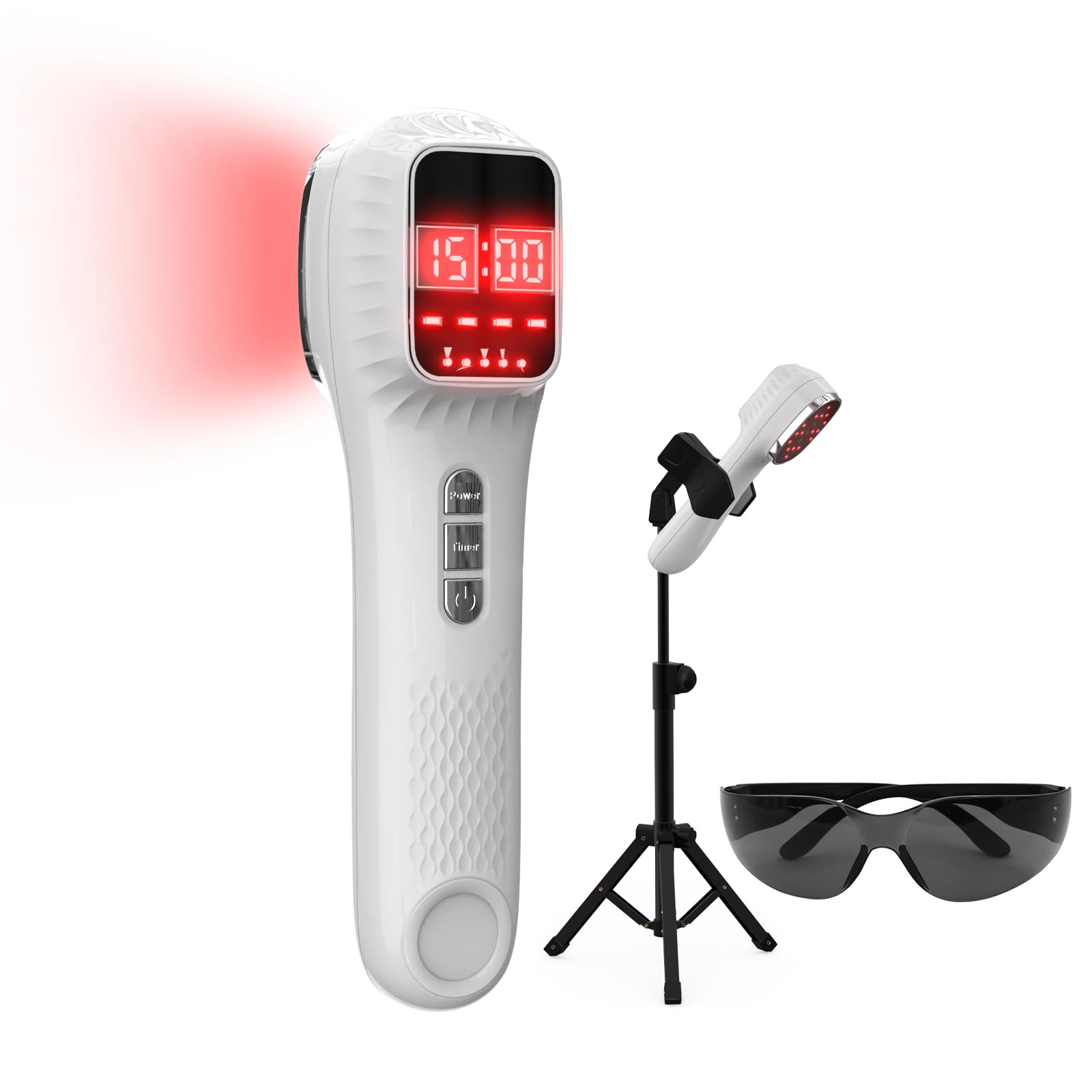 iKeener Dispositivo de Luz Roja Portátil con Trípode, 3*808nm+12*650nm Lámpara para Confort Muscular y Recuperación Diaria, para Hombro Rodilla Espalda, Apto para Personas y Mascotas, 5-30min Timer