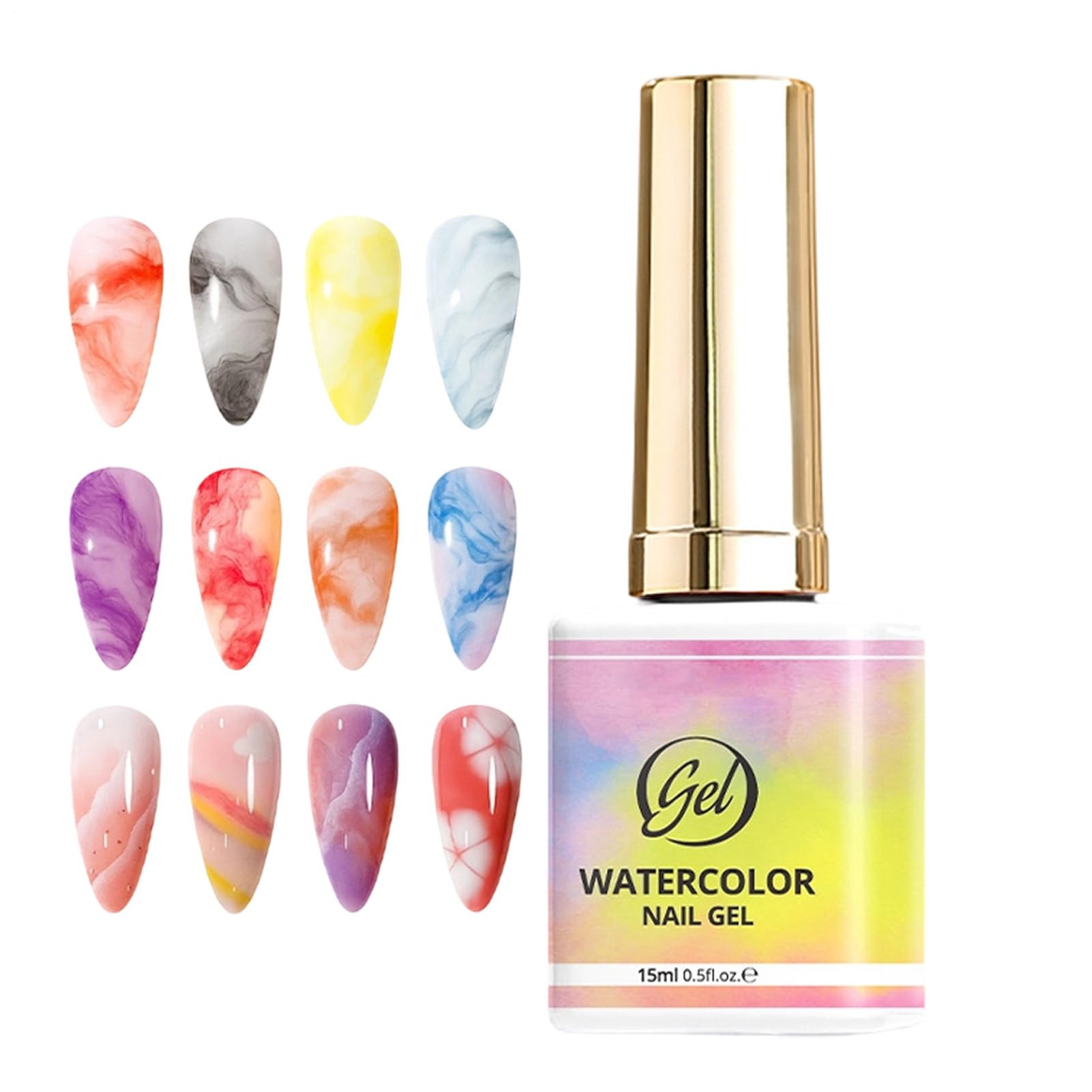 Marble Nail Polish | Watercolor Gradient Glue Manicure Tools - 15ml Fast Curing Nail Design Base Gel,for Spring Valentine's Day Birthday Wedding Party Date Home Vacation Travel Salon Women