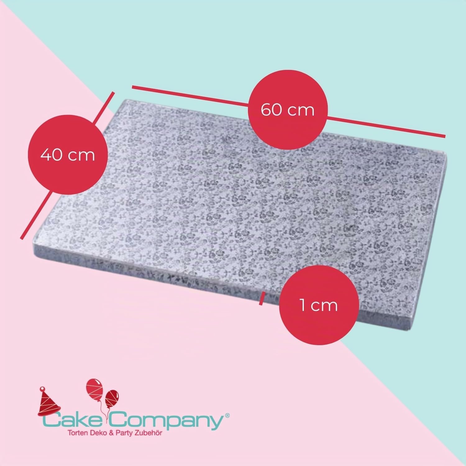 COXIMUS Plaque à gâteaux rectangulaire 60x40x1 cm | Set de 5 pièces | Cake Board rectangulaire | aussi pour des gâteaux épais et à plusieurs étages | revêtement en aluminium de haute qualité