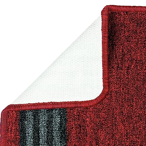 Image of Pack of 2 Nylon Bathroom Mats Anti Slip Bathroom Rug | Floor Mat for Bathroom, Entrance, Kitchen, Bedroom & Office | Maroon Stripes Design-(37x57cm)