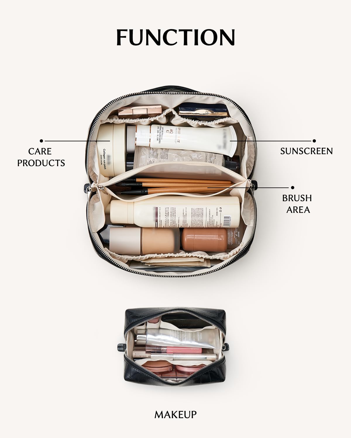 EACHY Borsa per il trucco con iniziale, per donne e ragazze, borsa organizer da viaggio piatta aperta con divisore e manico, borsa cosmetica personalizzata, borsa da toeletta, regalo per il rientro a