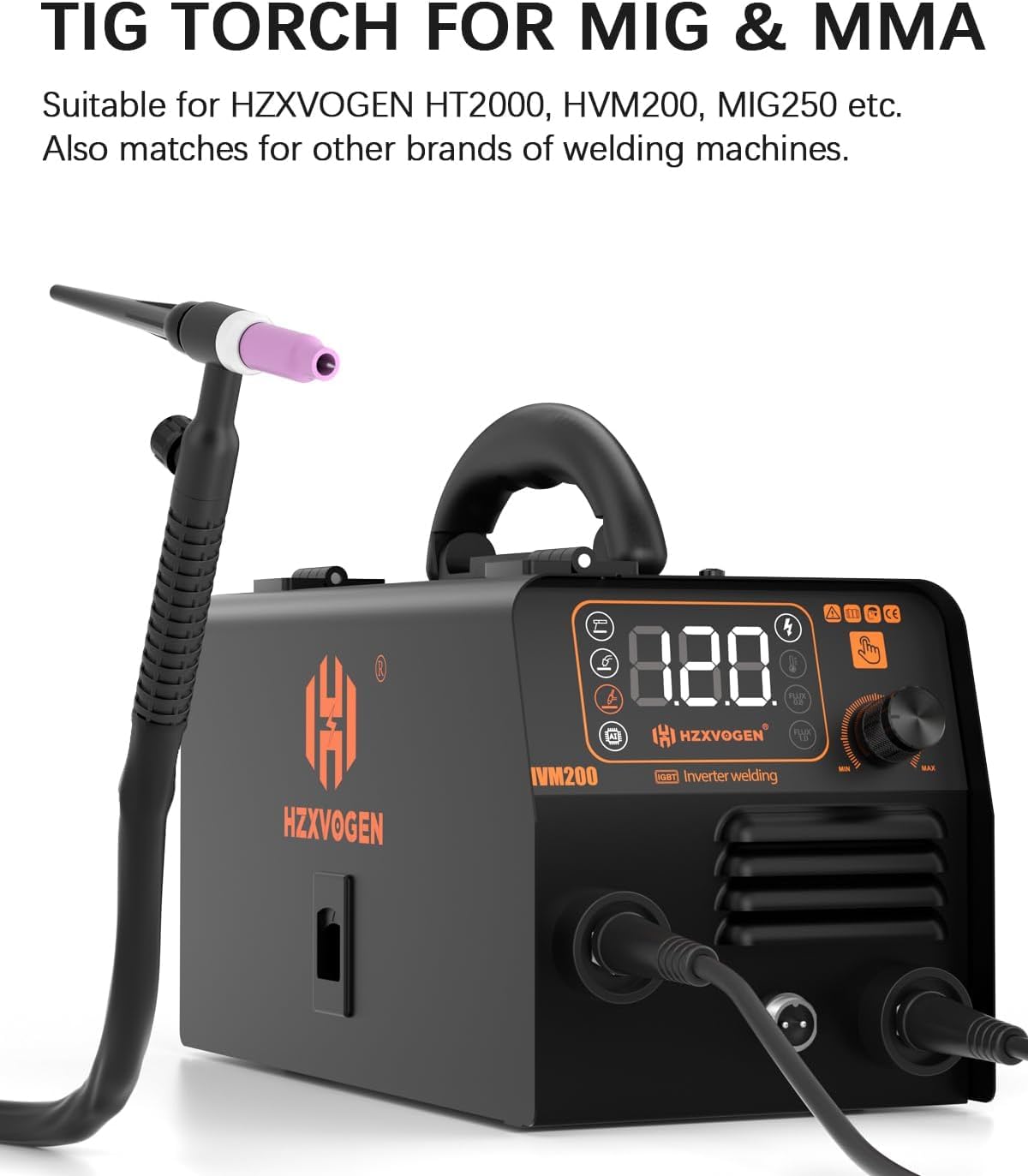 H HZXVOGEN WP17V TIG 4M - Soplete de soldadura SR-17V TIG refrigerado por aire, 140A-150A, con conector rápido para soldadura TIG/Lift ARC, compatible con HVM200/HVM140/MIG250DP