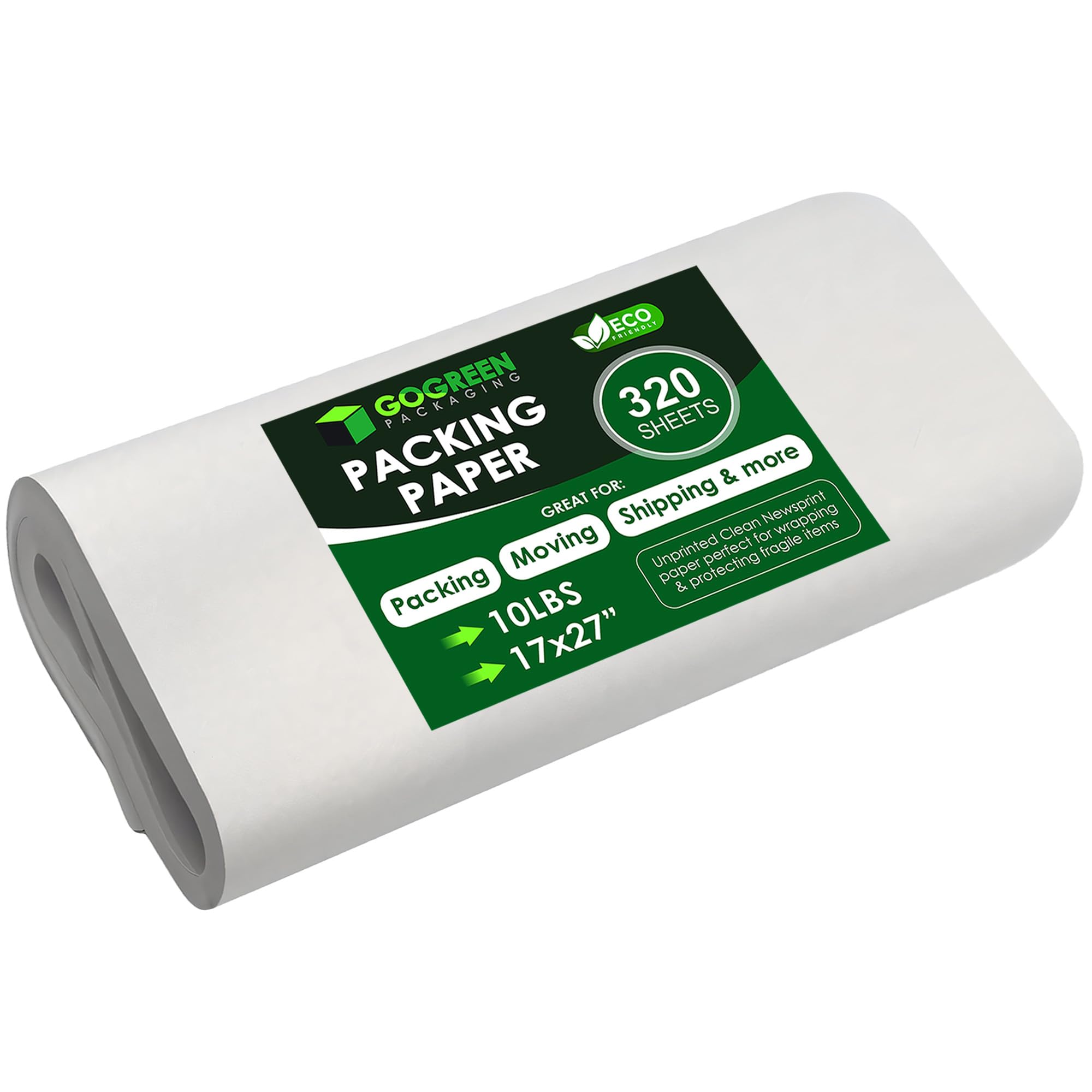 Newsprint Packing Paper – 320 Sheets, Large 27" x 17" Unprinted Packing Paper Sheets for Moving, Shipping, Wrapping & Storage | Packaging Paper for Moving, Packing, Made in USA.