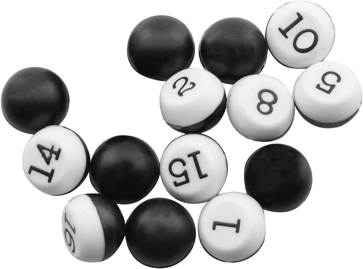 DGZZI 1 Set Billiard Number Dice 16 PCS Billiard Cue Billiard Supplies Plastic Ball Set Diameter 15mm/0.59inch Black and White Number Ball Black
