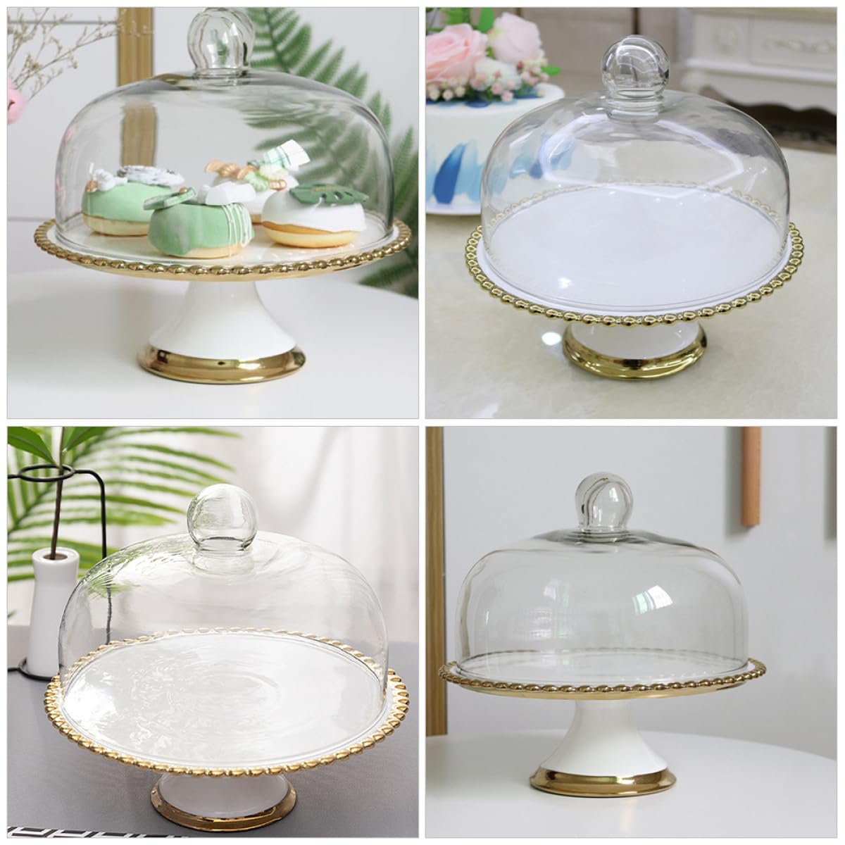 Alzatina per Torta in Ceramica con Cupola in Vetro e Piede Alto