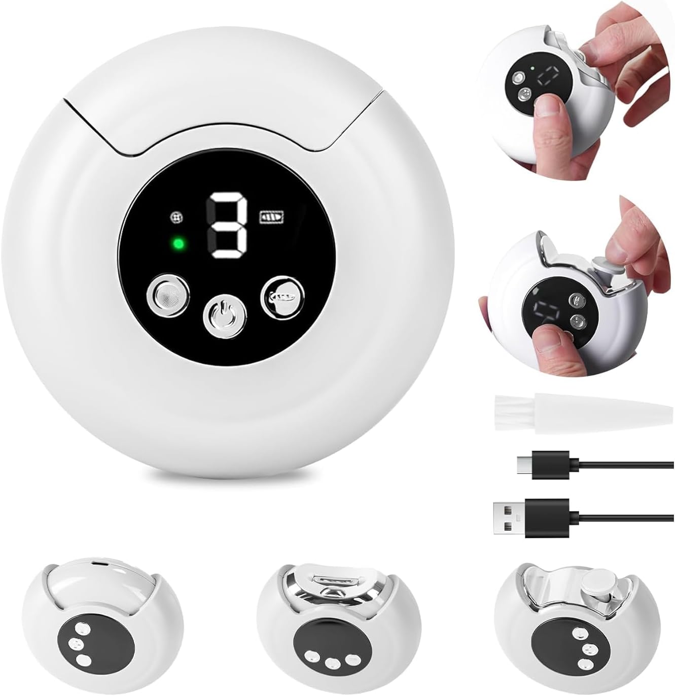 2026 New 3-in-1 Electric Nail Clipper with LED Light & Nail File, Automatic 3 Speeds LCD Digital Display, Nail Clip Storage, USB Rechargeable Safety Fingernail Trimmer for Baby, Kids, Seniors (White)