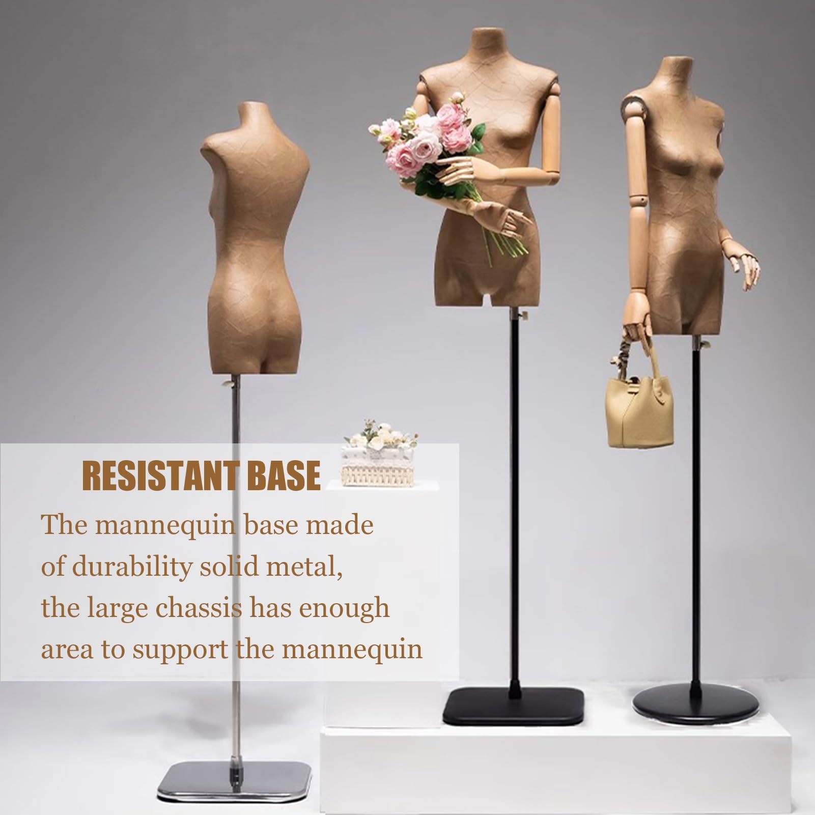 Mannequin Couture Mannequin De Vitrine Femme, Bras Rotatif Et Amovible, Hauteur Réglable 145-185 Cm pour Boutiques De Vêtements(Round Base)
