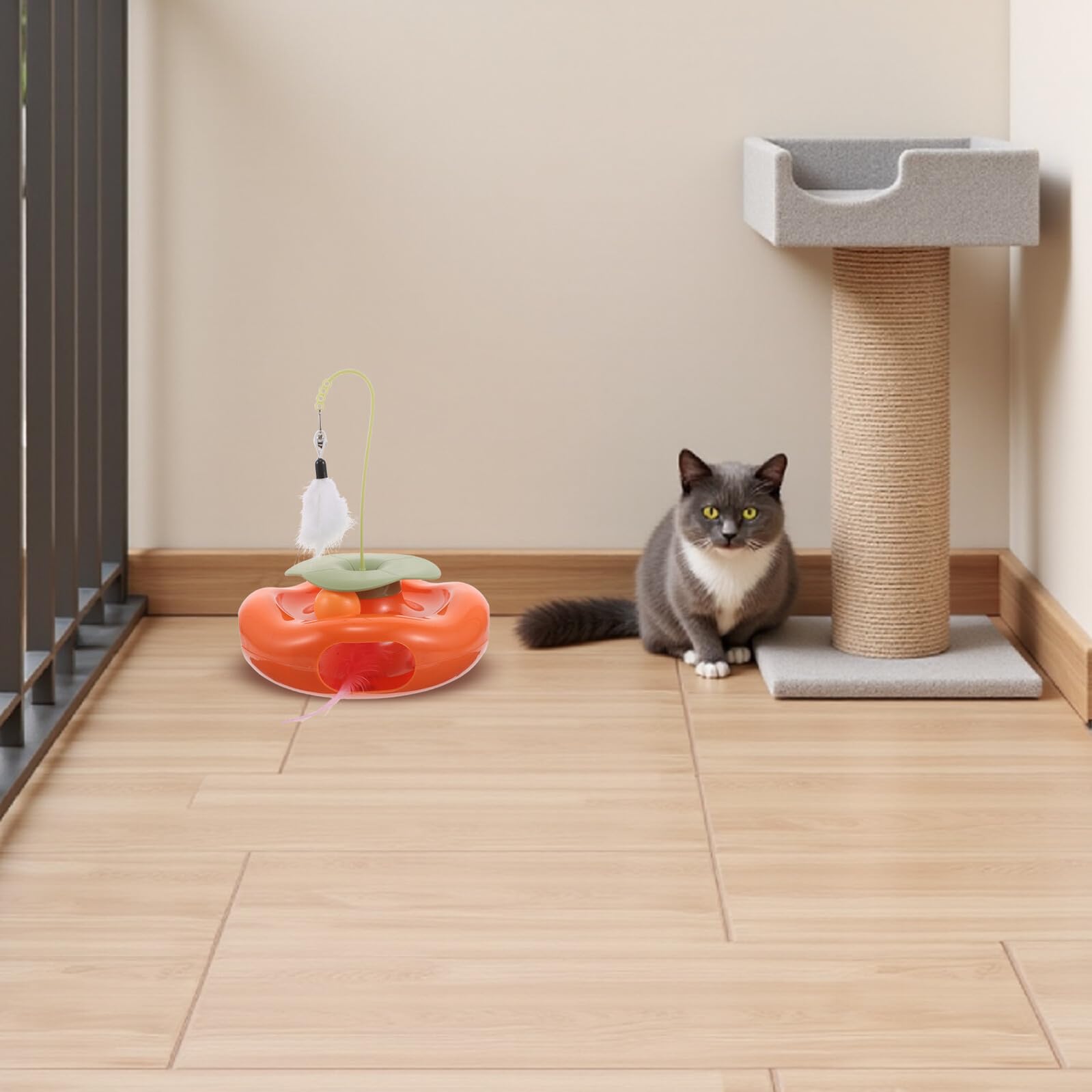 Katzenspielzeug mit Rotierender Kugel und Feder Interaktives Leises Puzzlespielzeug für Katzen und Kätzchen zur von Bewegung und Geistiger Aktivität