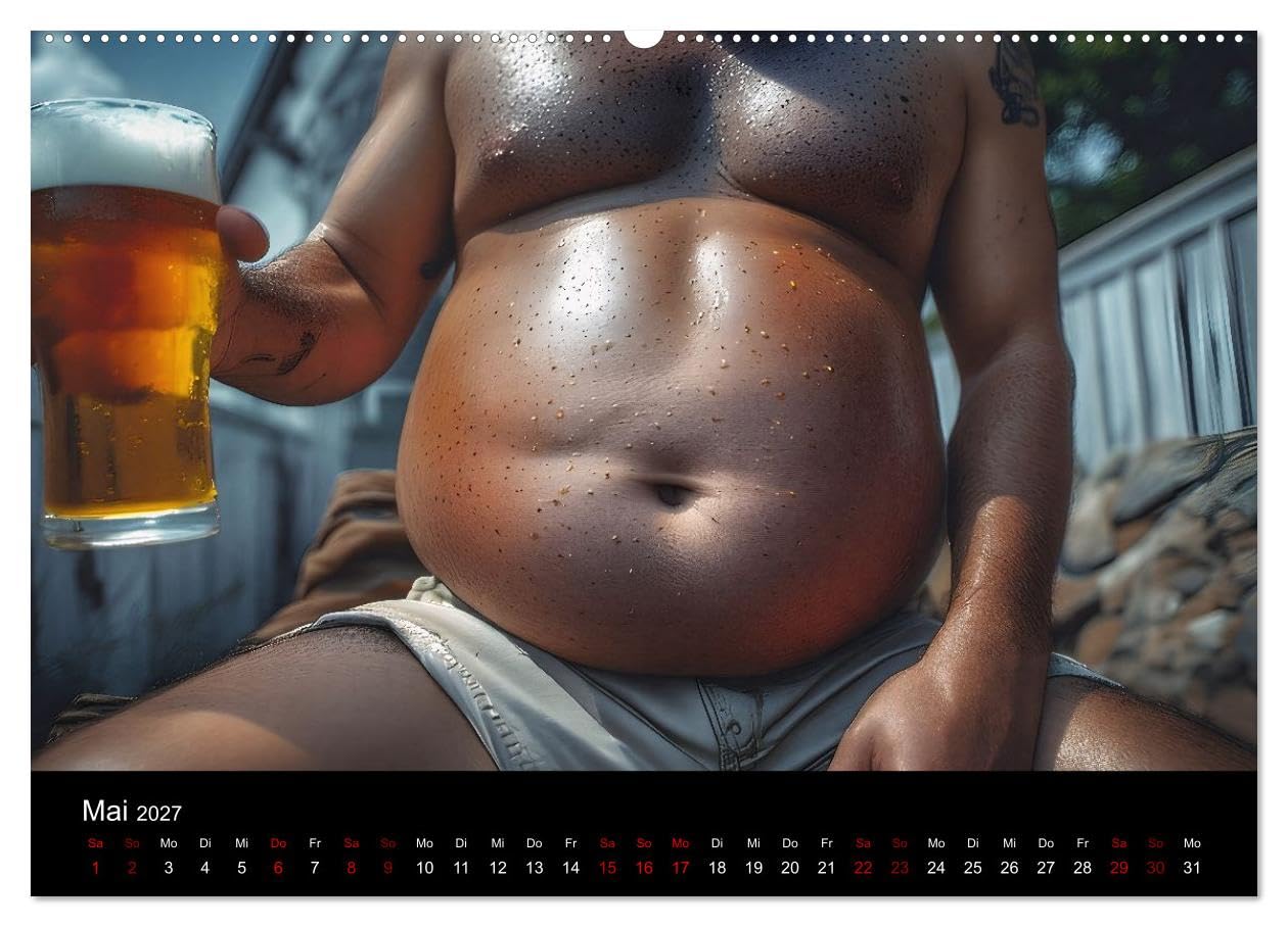 CALVENDO - Lustige Kalender Männer mit Bierbäuchen - Bierbauch Kalender Geschenk für Kollegen, Freunde & Party-Liebhaber Wandkalender (Wandkalender 2027 DIN A2 quer), Monatskalender: Lustige Kalender