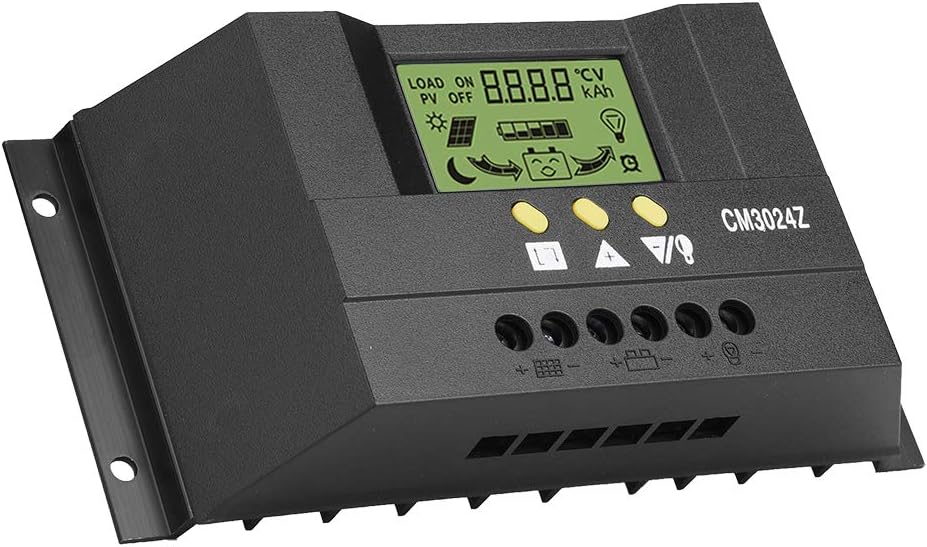 Jeanoko Solar Controller Intelligent Full 3-Stage PWM 12V 24V 30A Solar Panel Controller Regulator Adjustable LCD Display Overload