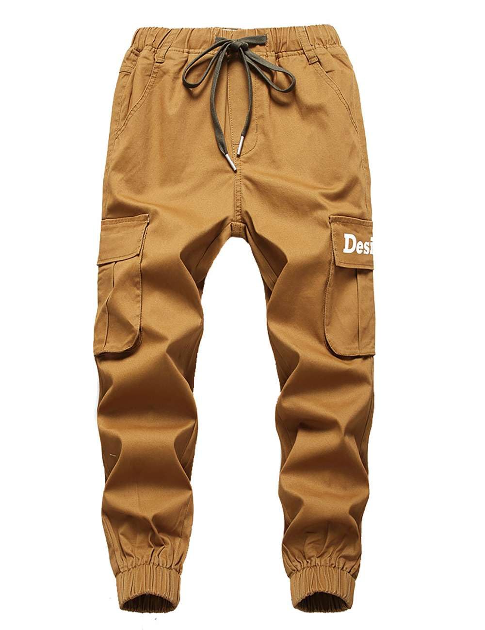 Echinodon Boys Cargo Pants Spring Cotton Lightweight Cargo Joggers Elasticated Waist Trousers Yellow