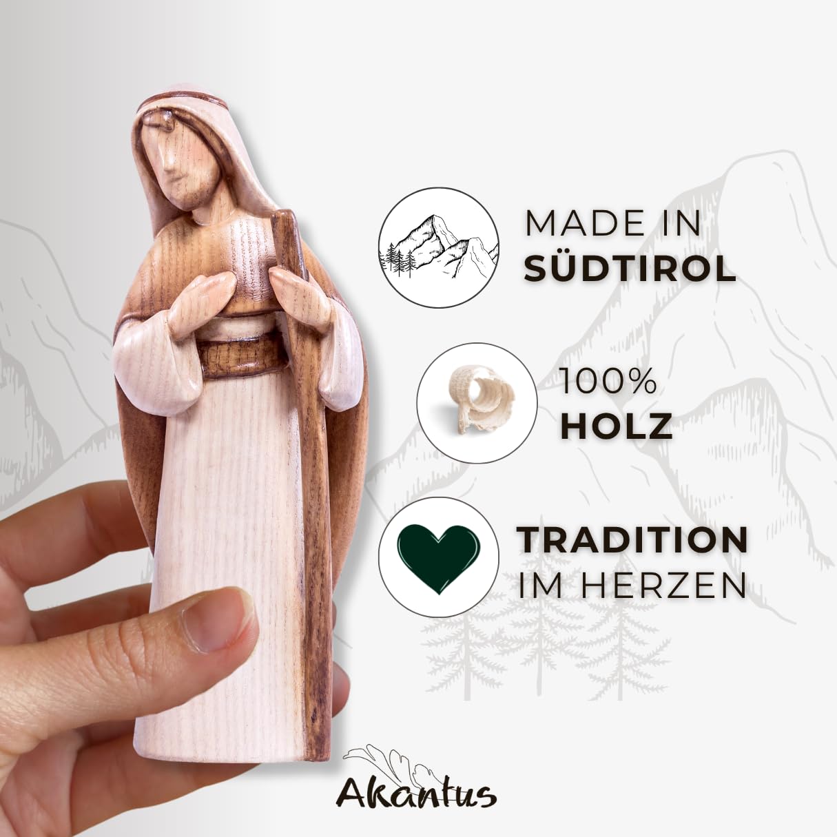 Akantus Moderne Krippenfiguren aus Holz: 7-teiliges Krippenfiguren Set (gebeizt) (10 cm)