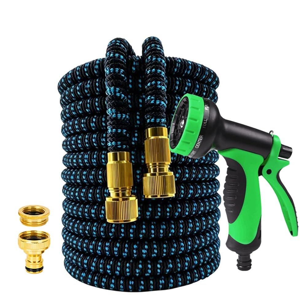 Shungong High-Pressure Expandable Garden Hose - Durable, Lightweight, and Flexible for Efficient Watering and Car Washing(Black-Blue Hose DE,1/2''_50FT)