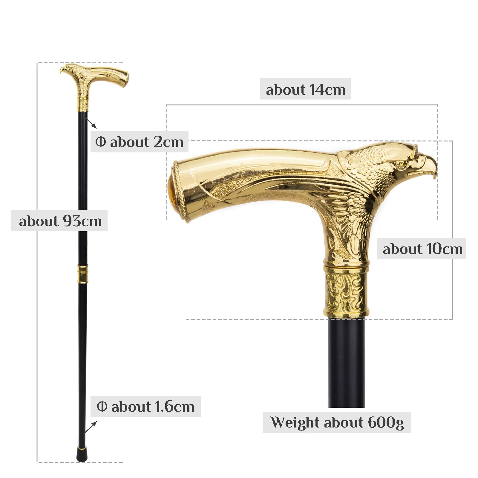 Bastón de Caballero con Mango Recto de Metal y Cabeza de Águila Dorada, Accesorio para Uso Diario Drama Cosplay 93 Cm