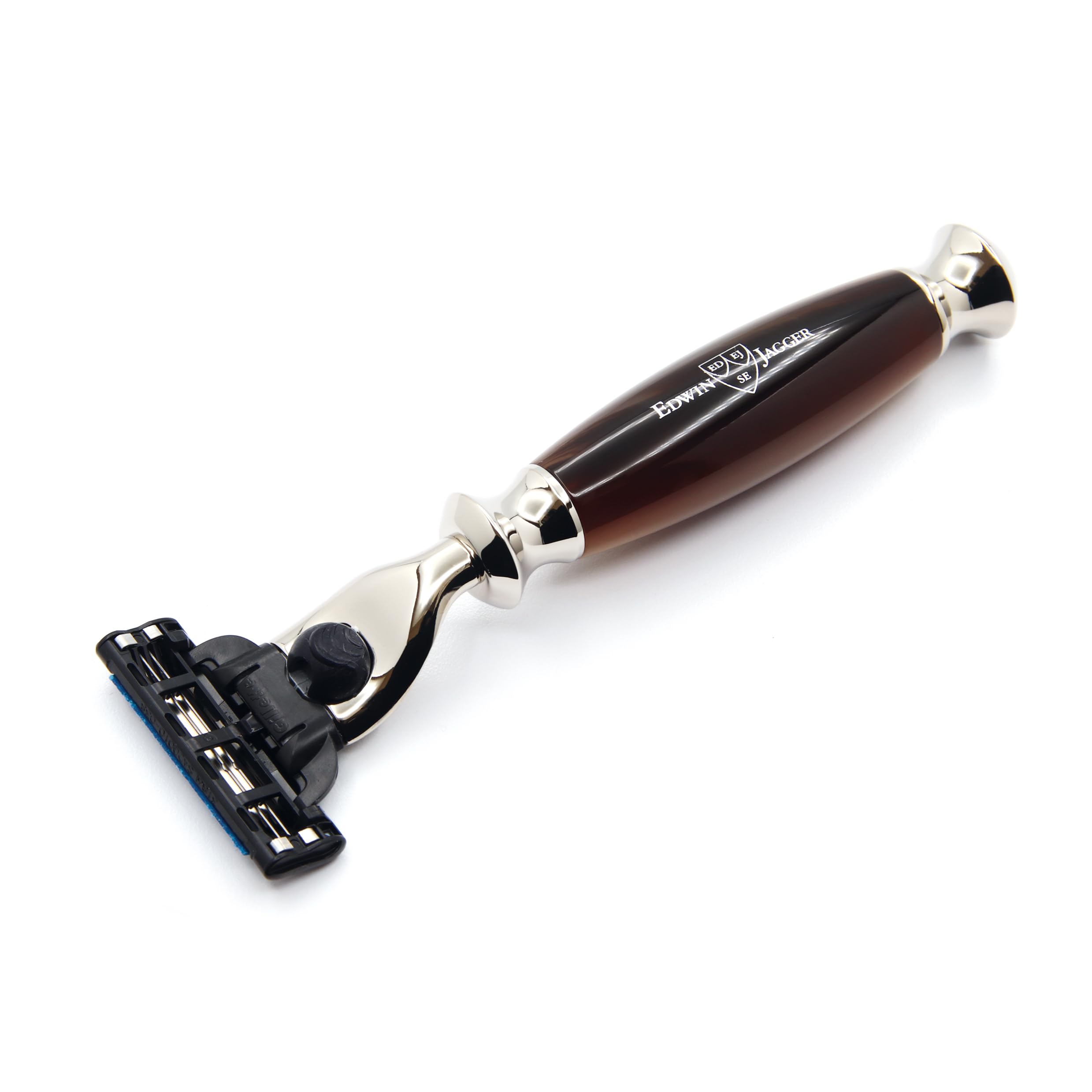 Edwin Jagger R352AMZ Maquinilla De Afeitar Mach 3 Clásica Con Mango Sintético Niquelado, Manual Y Reutilizable, Para Hombres Y Mujeres, Para Crema De Afeitar O Jabón (Imitación Cuerno)