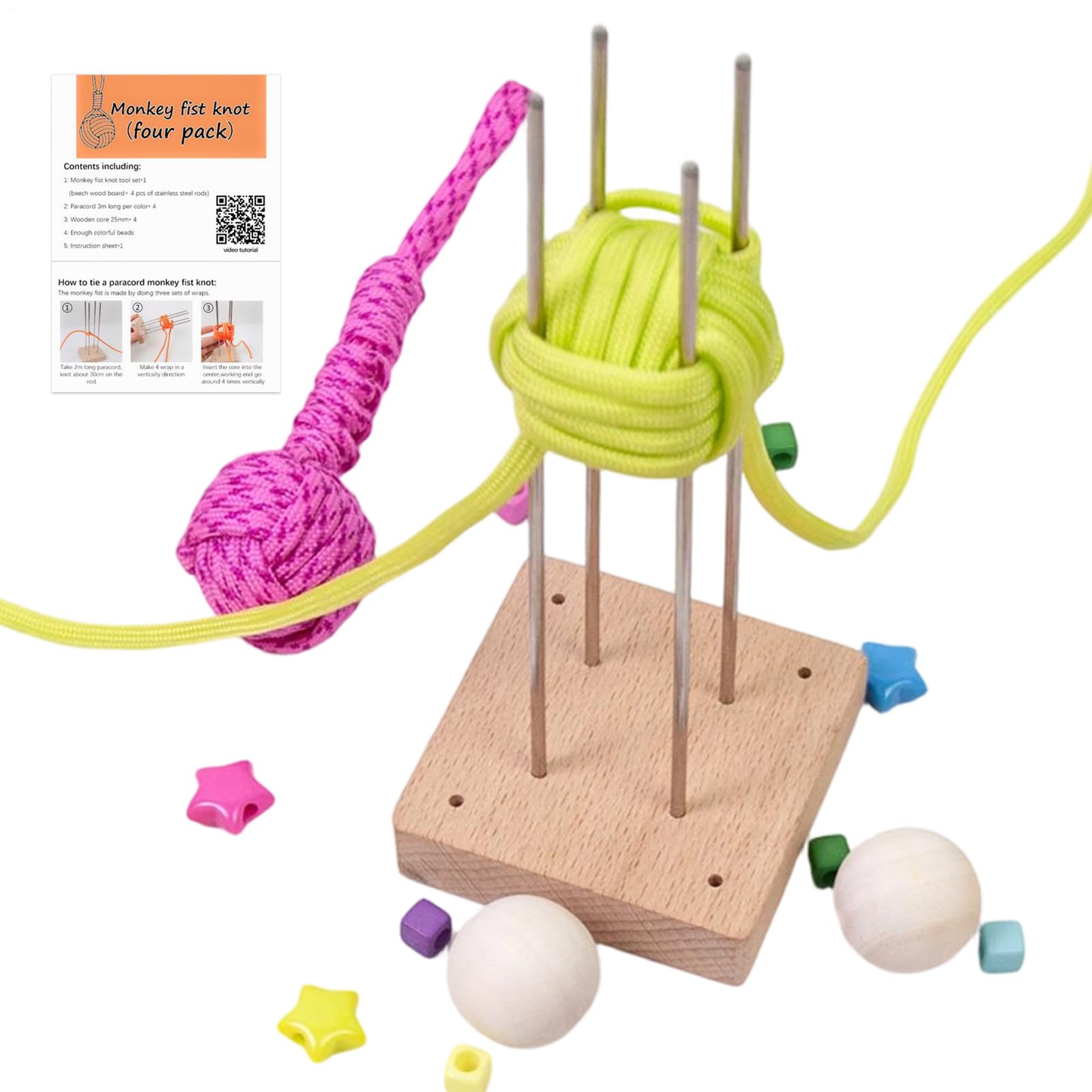 Paracord Jig Kit | Handmade with Steel Rods Knotters,Monkey Knot Paracord Rope Jig | for Charm Backpack Decor Ropes Scout Project Camping Adventures Outdoor Boat Kids Teens
