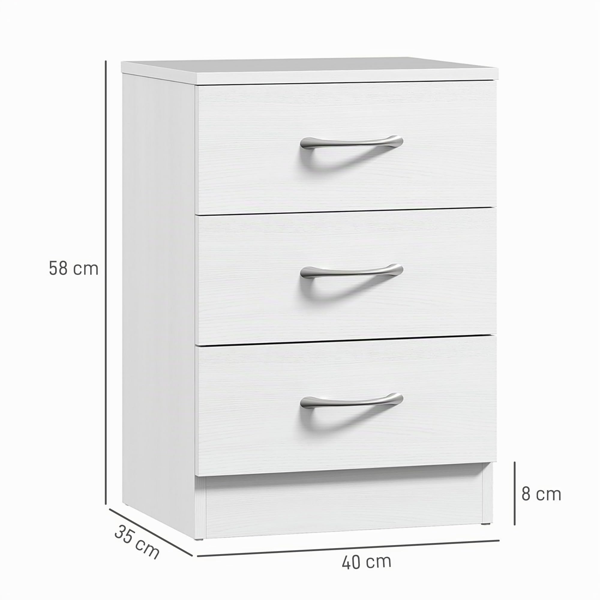 HOMCOM Conjunto de 2 Mesitas de Noche Modernas Mesillas de Noche con 3 Cajones Mesitas Auxiliares para Salón Dormitorio Carga 50 kg 40x35x58 cm Blanco