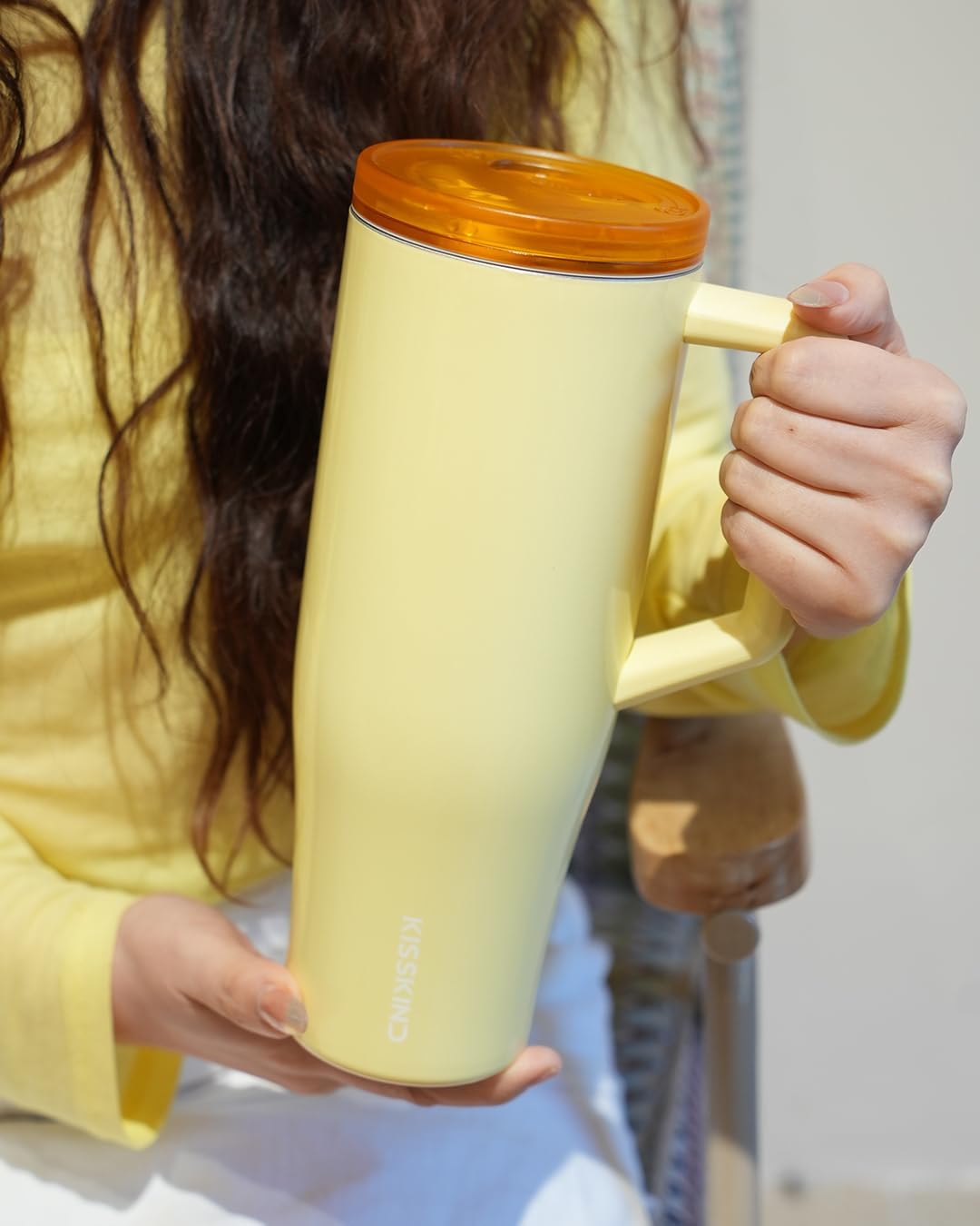 KISSKIND 40 oz Lumispin Tumbler with Handle and Hidden Straw, 100% Leak Proof Water Cup with Handle, Insulated Water Bottle for Travel, Mom, Nurse, Teacher, Student, Butter Yellow - Image 6