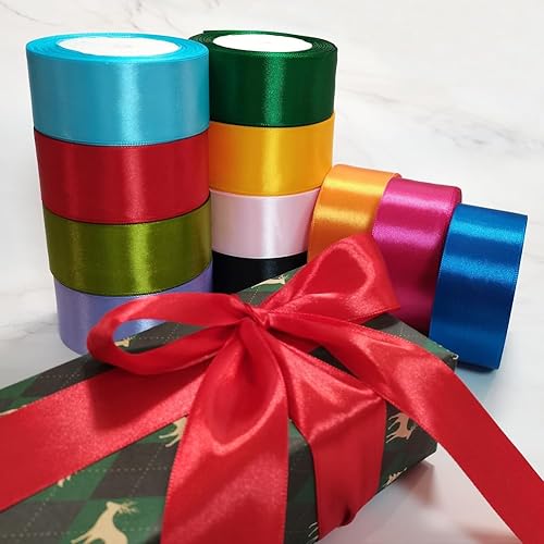 Miniatura 7 de Cinta de satén de 1 12 pulgadas para envolver regalos de manualidades, rollo de cinta de poliéster sedoso de 25 yardas para el cabello, lazo para el