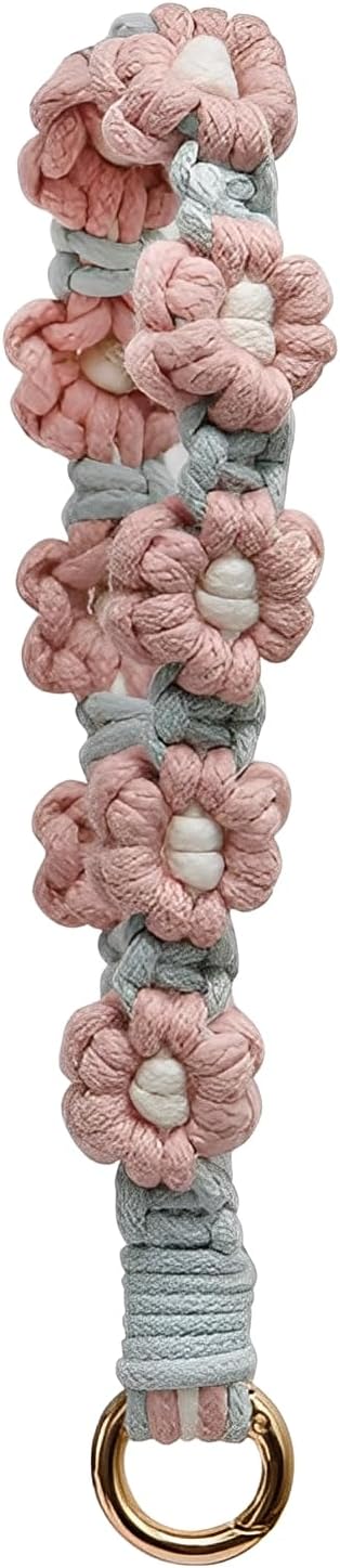 XGALBLA Women's Durable Macrame Keychain Boho Handmade Wristlet Bracelet Keychain Flower Floral Wrist Lanyard Handmade Holder image 5