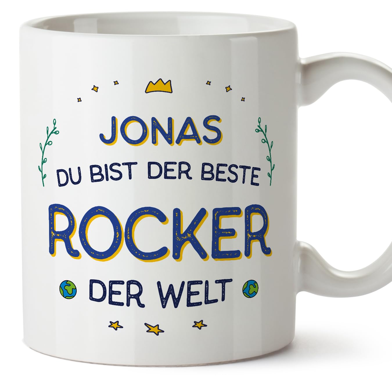 MUGFFINS Personalised Mug for Rocker Man - in German - Beste der Welt - Funny Custom Gift for Colleagues - Ceramic 11oz Mug