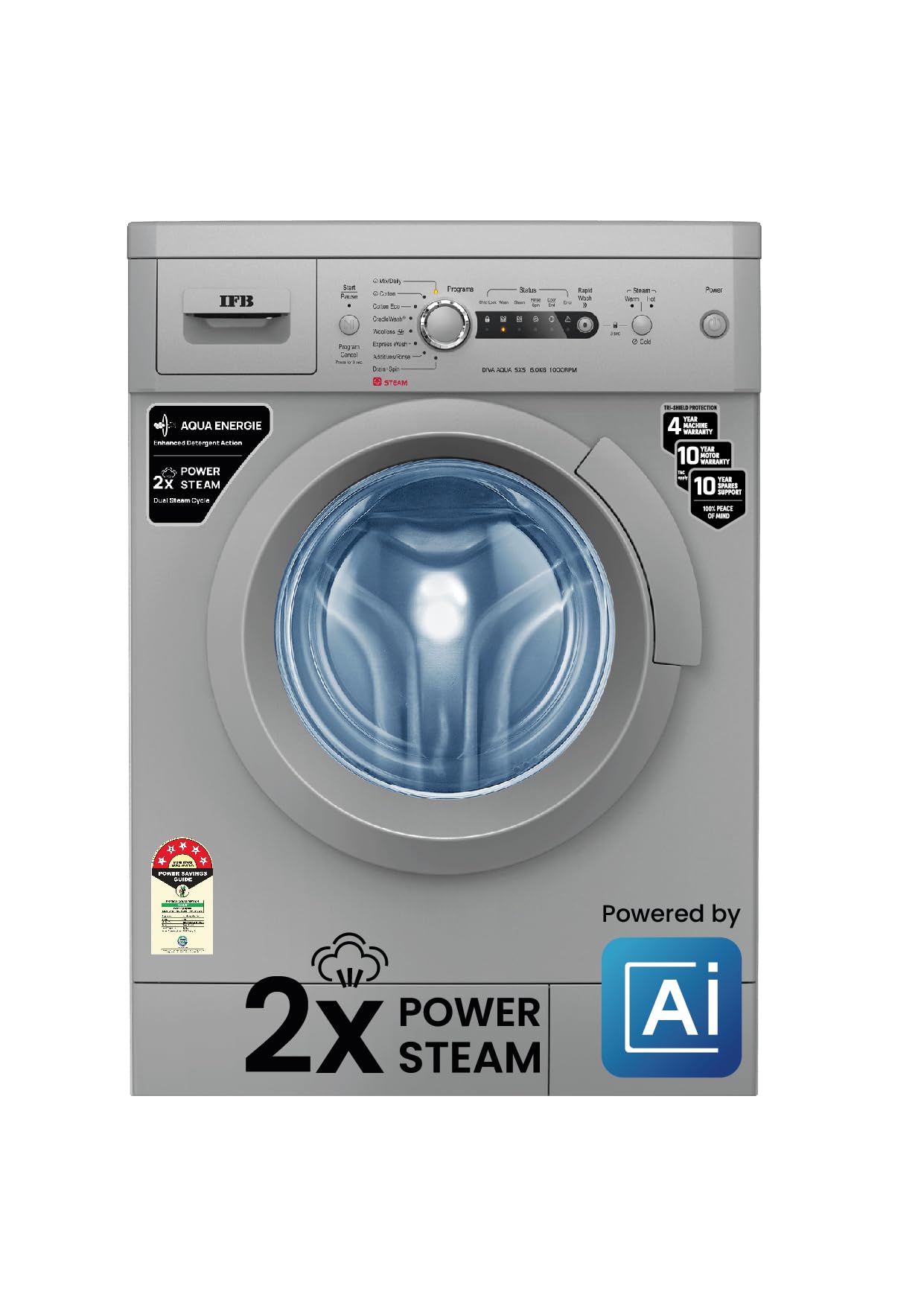 IFB 6 Kg 5 Star Front Load Washing Machine 2X Power Steam (DIVA AQUA SXS 6010, 2023 Model, Silver, In-built Heater, 4 years Comprehensive Warranty) (B0C7ZQ95TT) Amazon Price History, Amazon Price Tracker