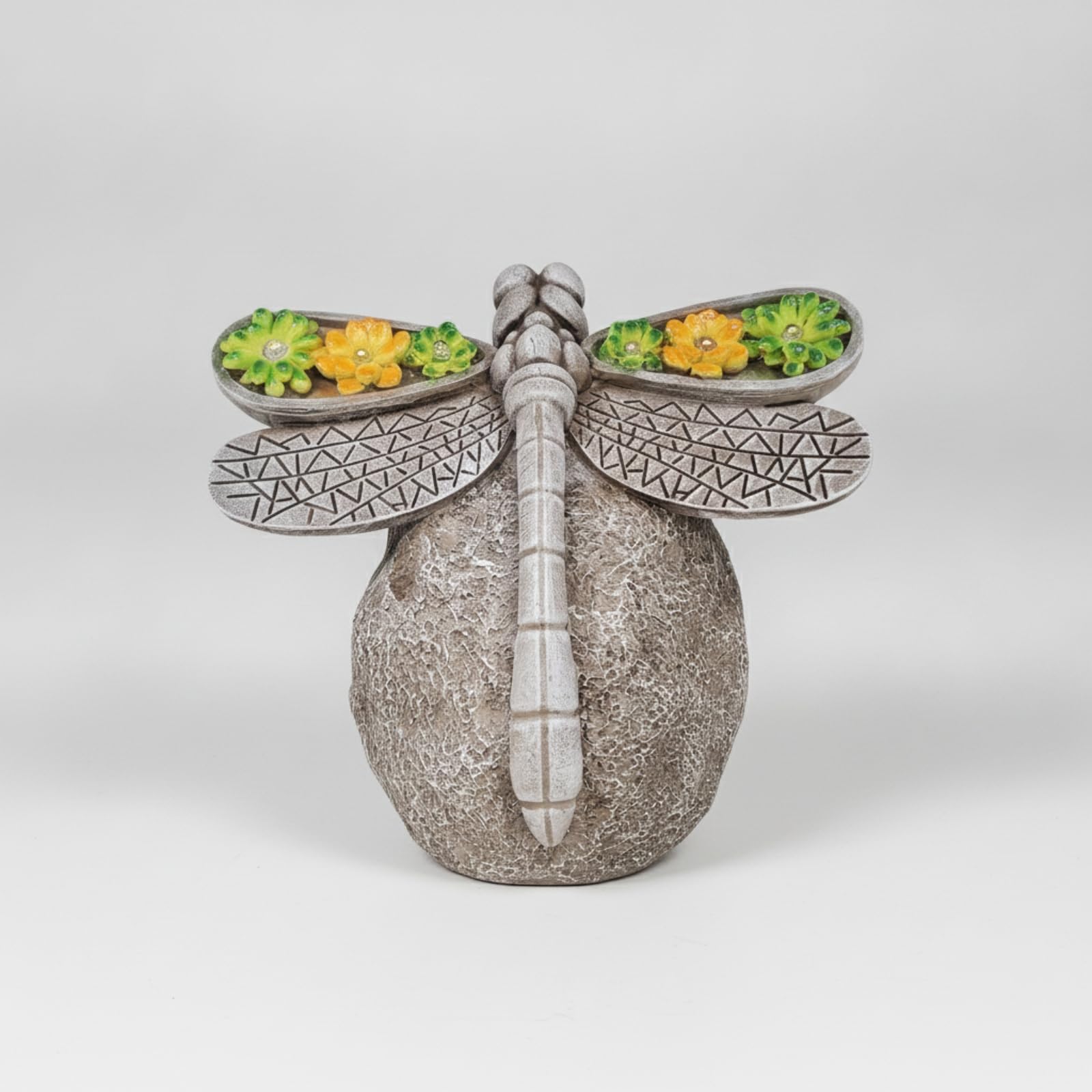 Colcolo Lampada Decorativa in Resina Solare da Giardino Statua Scultura Figura con Accenti Floreali Appendici Motivo Rilievo Ricarica Diurna Adatta a Prato Patio Cortile Aiuole, Grigio Pietra