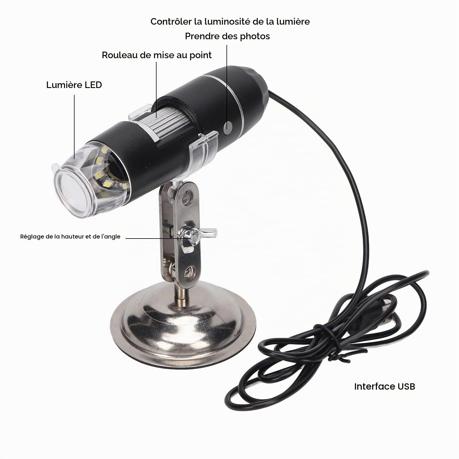 Détecteur de Cuir Chevelu, 0X-200X Microscope Numérique Microscope Numérique Analyseur de Peau Diagnostic de la Peau Analyseur de Cheveux USB 8 Lumières LED Blanches Caméra Loupe