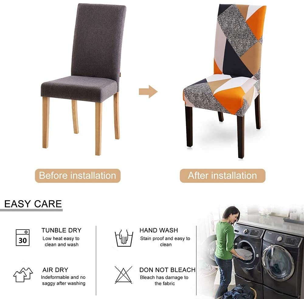 Styleys Polyester Stretchable Printed Dining Washable Elastic Chair Covers Seat Case Protector, Slipcovers - Set of 6 (Large, SLMC165 Royal Black) 1
