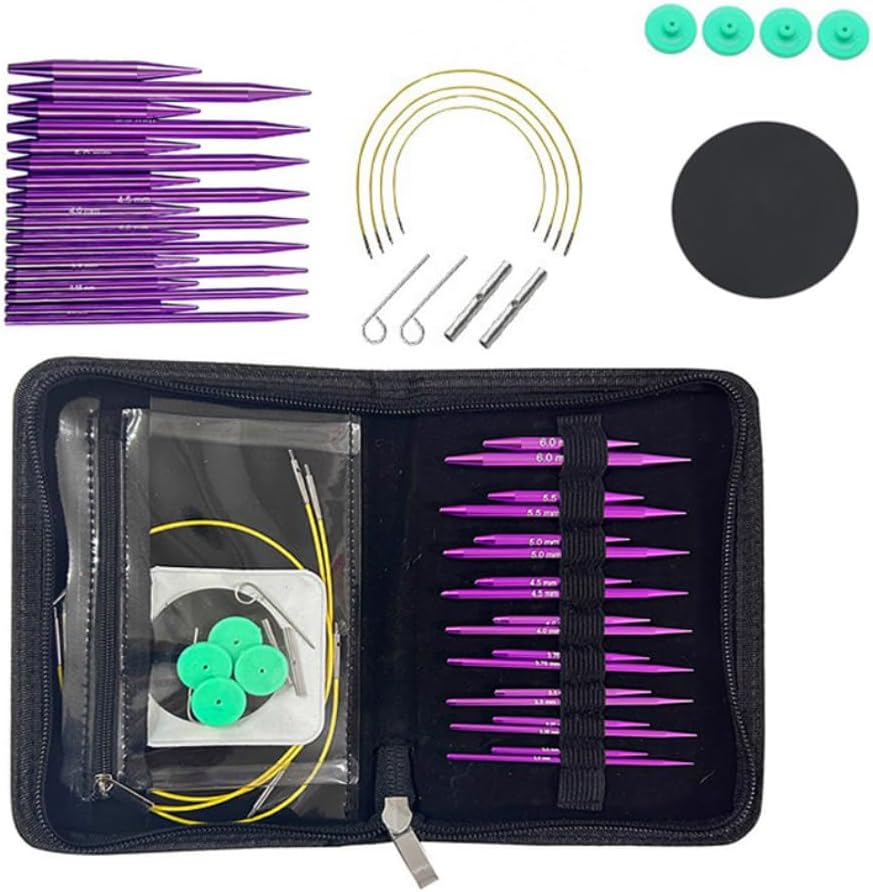 Lotus Yarns 9 Pairs Needle Tips Mini Interchangeable Long-Short Needle Set with 4 Cords and Accessories, Smooth and Flexible, 3.0-6.0mm