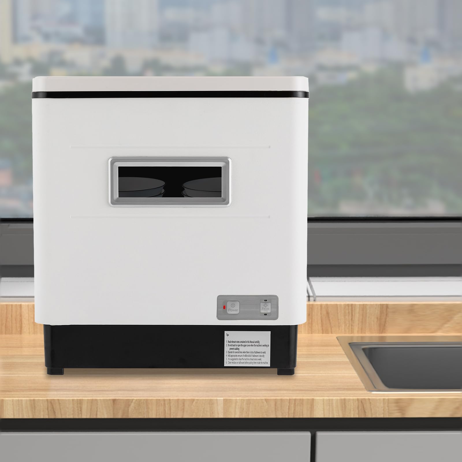Mini lavastoviglie da tavolo 1500W con funzione di asciugatura, lavastoviglie per cucine piccole, appartamenti, 60L, piccola lavastoviglie per casa, ufficio, campeggio con allacciamento idrico