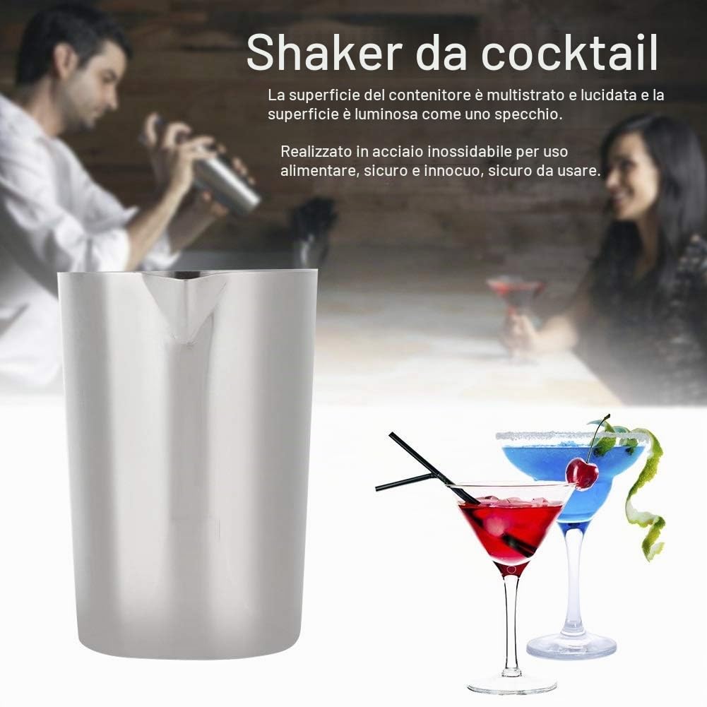 Mixing Glass in Acciaio Inox 500 Ml, Boston Shaker Mixing Glass Cocktail Brocca per Tazze Mescolare Bevande, D'argento