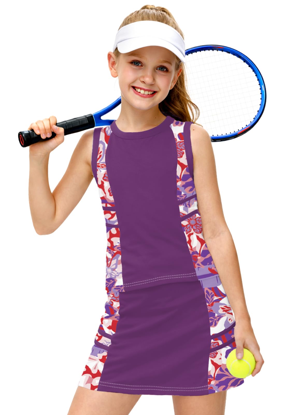 AOBUTE Girls Tennis Golf Outfit Tank Top and Skirt with Shorts Set 4-12 Years
