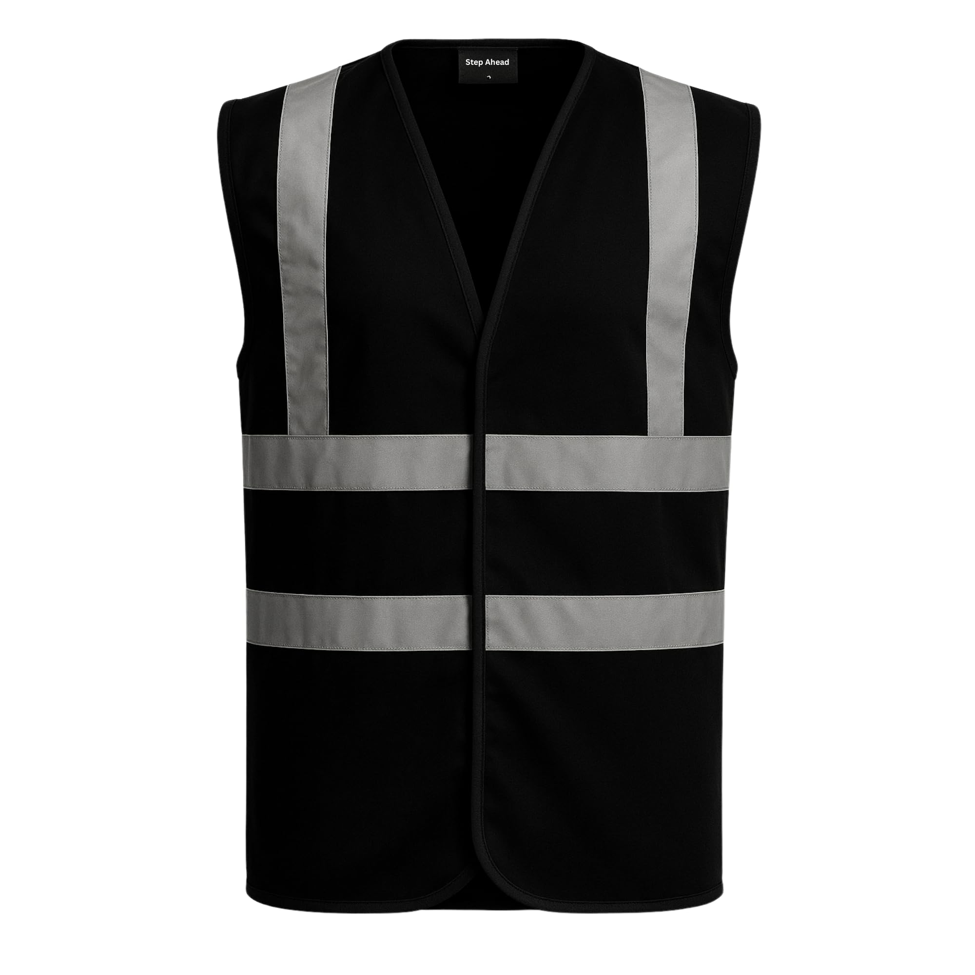 Step Ahead Hi Vis Vest Hi Viz High Visibility Reflective Safety Vest Security Waistcoat Pink, Red, Green, Blue, Black, Navy (as8, alpha, l, regular, regular, Black)