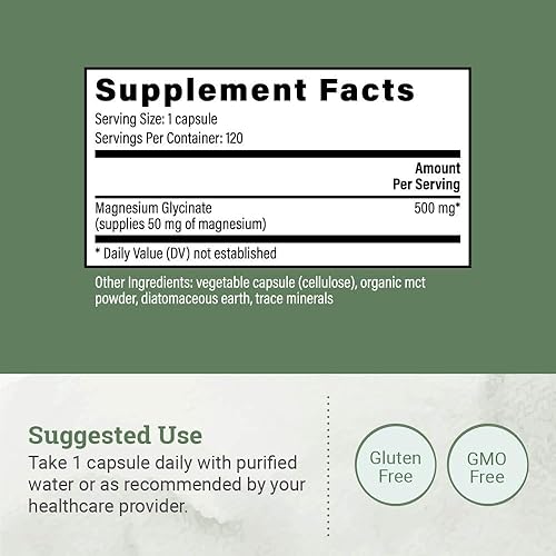 Miniatura 3 de Glicinato de magnesio puro 500 mg - Suplemento de magnesio quelado, cápsulas de alta absorción para dormir, glicinato de magnesio con polvo MCT