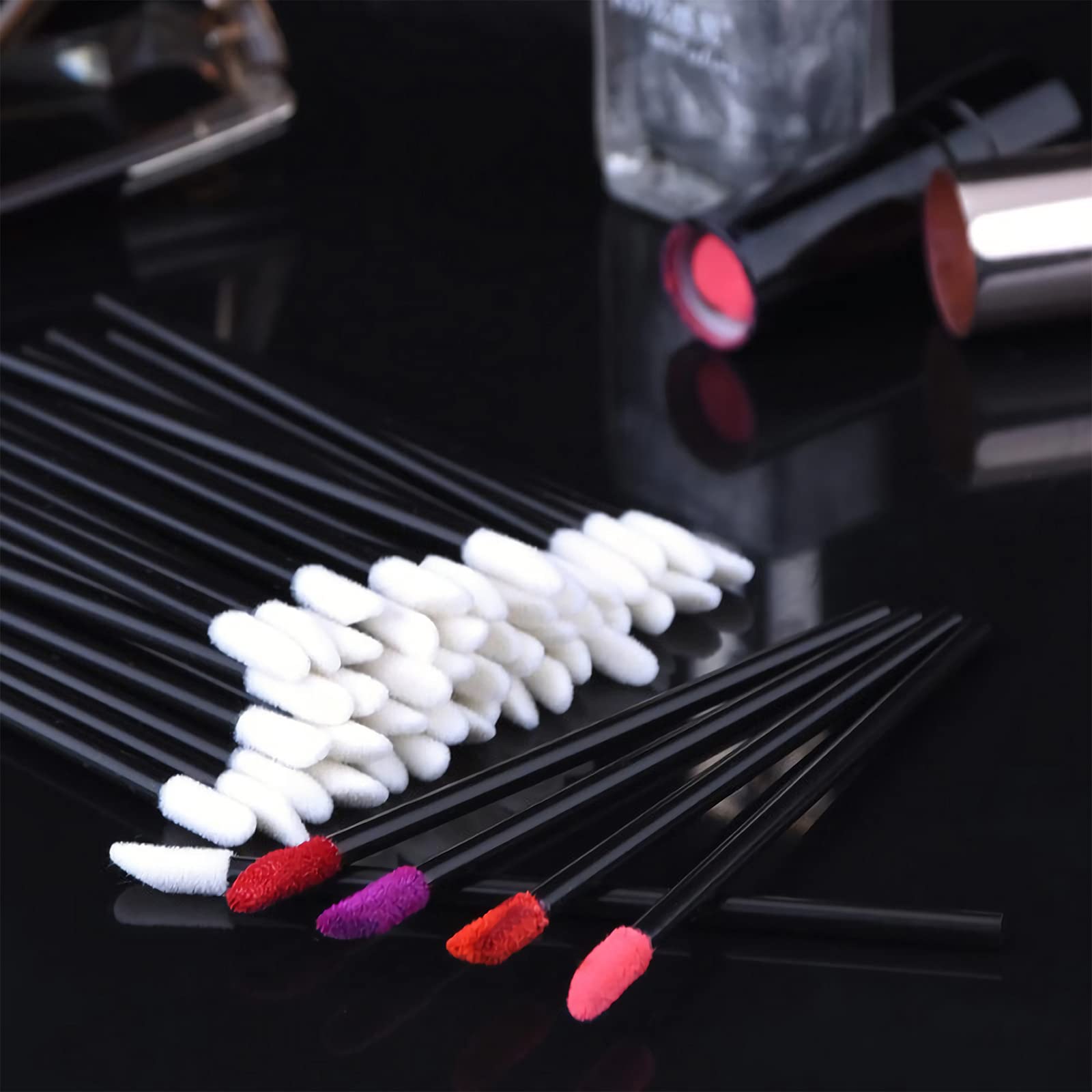 VEGCOO 300 pennelli per rossetto, usa e getta, pennello per labbra perfetto (nero)