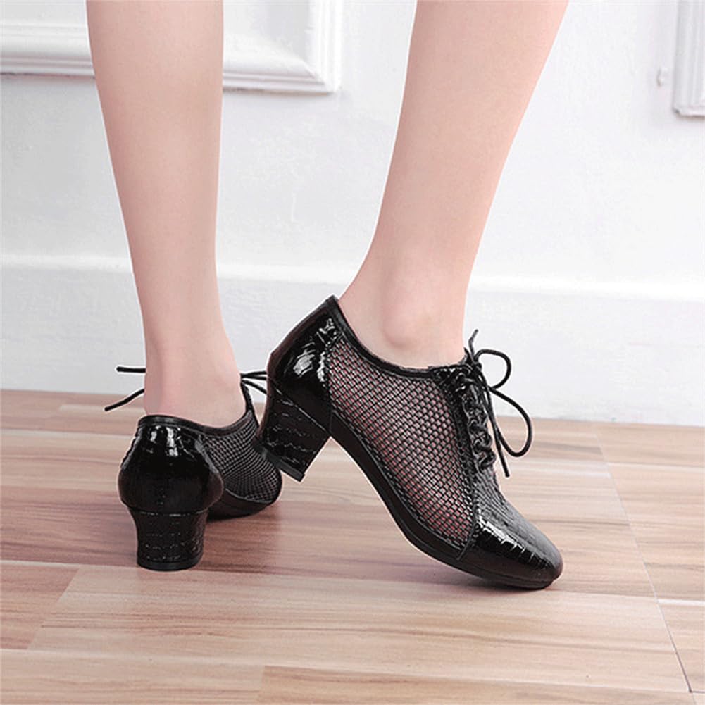 VEACAM Zapatos De Jazz De Cuero para Mujer Zapatillas De Baile Modernas con Cordones Suela De Goma Zapatos De Baile para Caminar