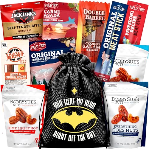 Beef Jerky & Nuts Gift Basket for Men – Premium Jerky Variety Pack & Gourmet Nuts – Christmas...