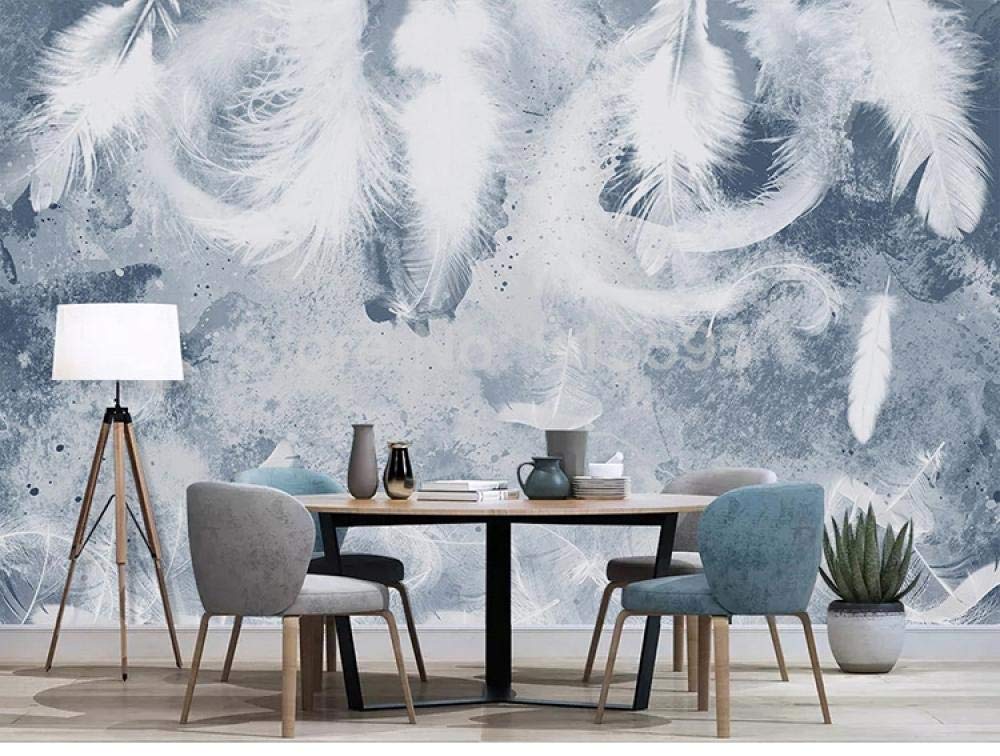 Papier peint 3D plume blanche salon moderne 200x140 cm